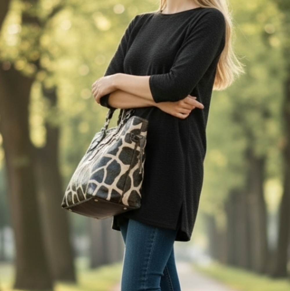 B.Brentano Moda Italy Animal Print Leather Shoulder Purse Hand Bag - Picture 12 of 16